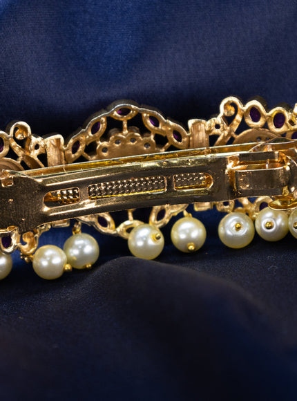 Antique Hair clip medium size with kemp & cz stones and pearl hangings