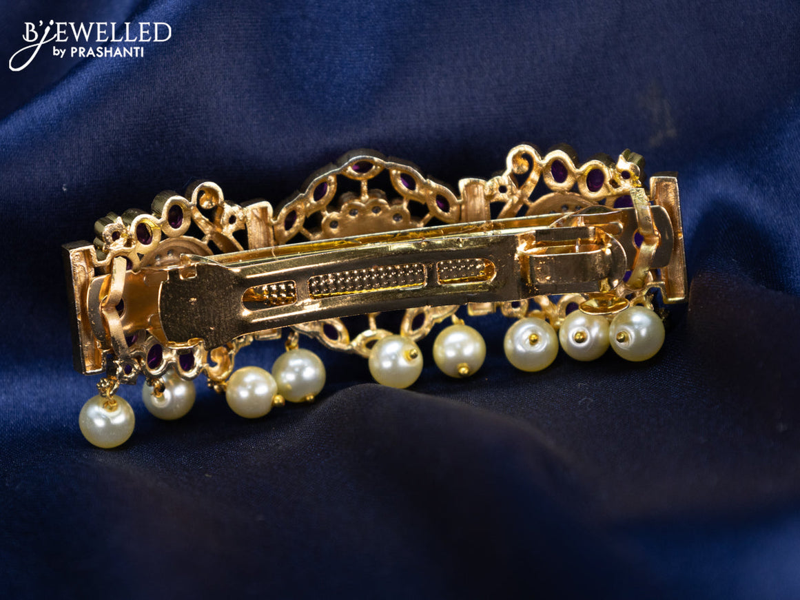 Antique Hair clip medium size with kemp & cz stones and pearl hangings