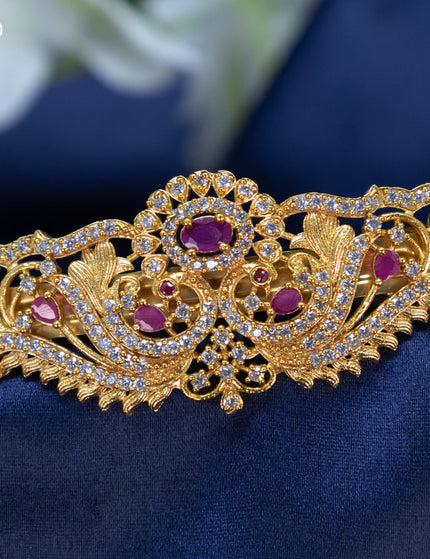 Antique Hair clip big size peacock design with pink kemp and cz stones