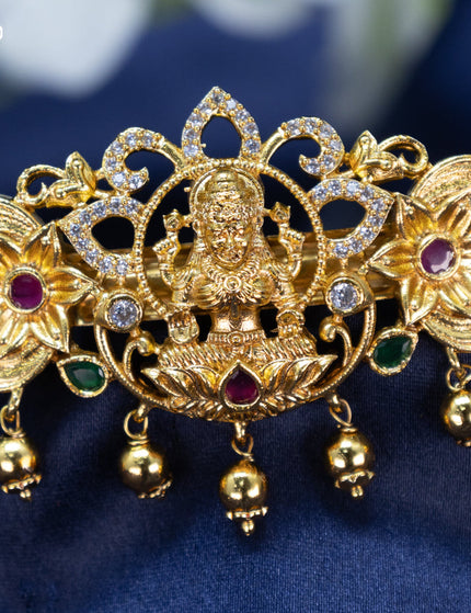 Antique Hair clip small size lakshmi design with kemp & cz stones and golden beads hangings