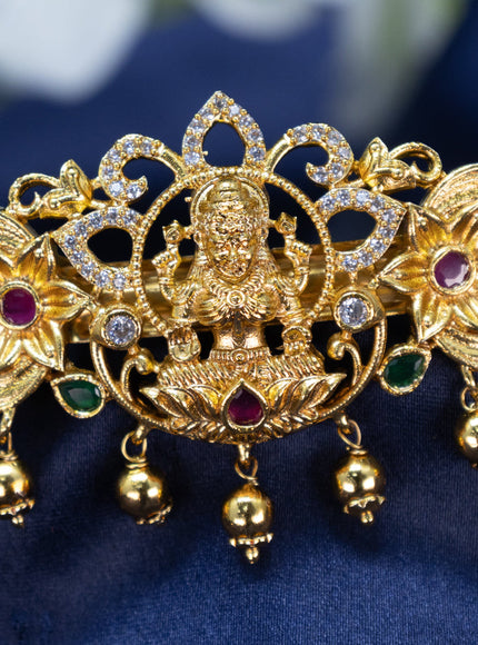 Antique Hair clip small size lakshmi design with kemp & cz stones and golden beads hangings