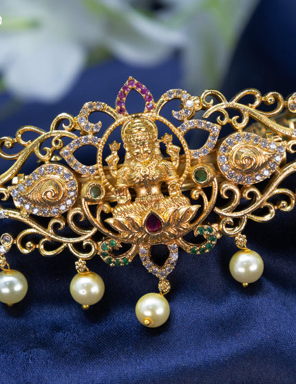 Antique Hair clip medium size lakshmi design with kemp & cz stones annd pearl hangings