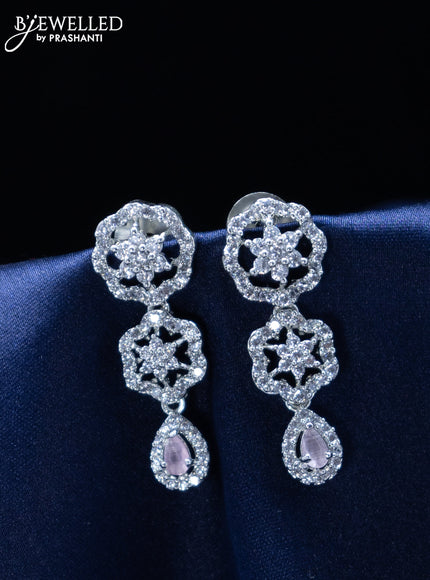 Zircon earrings floral design with baby pink and cz stones