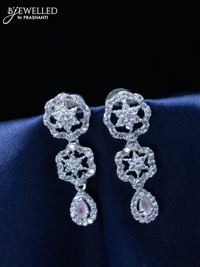 Zircon earrings floral design with baby pink and cz stones