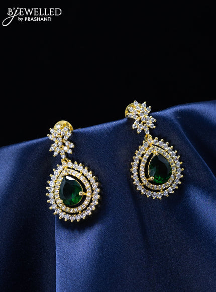 Zircon earrings with emerald and cz stones in gold finish