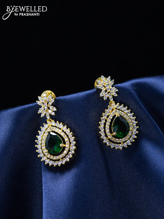 Zircon earrings with emerald and cz stones in gold finish