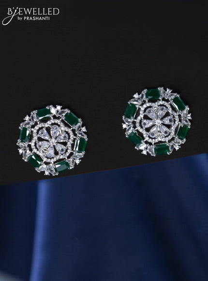 Zircon earrings floral design with emerald and cz stones