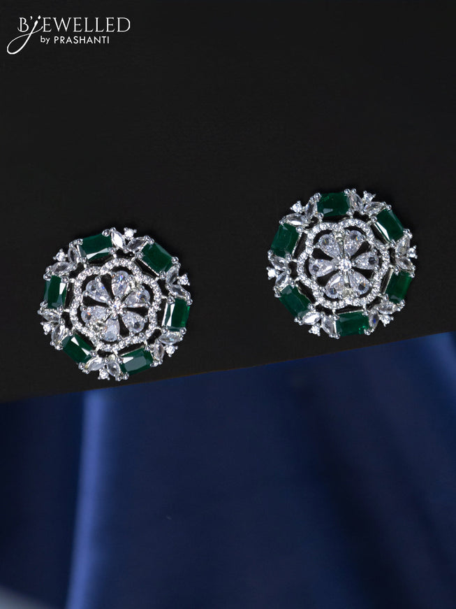 Zircon earrings floral design with emerald and cz stones