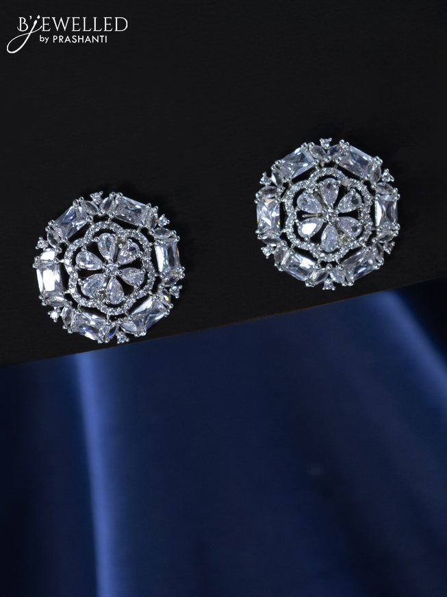 Zircon earrings floral design with cz stones