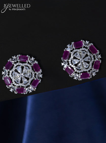 Zircon earrings floral design with ruby and cz stones