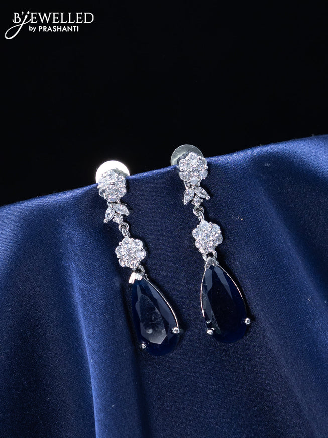 Zircon earrings floral design with sapphire and cz stones