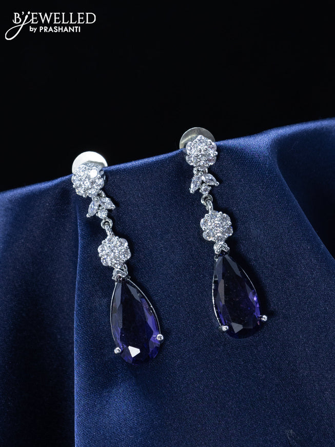 Zircon earrings floral design with violet and cz stones