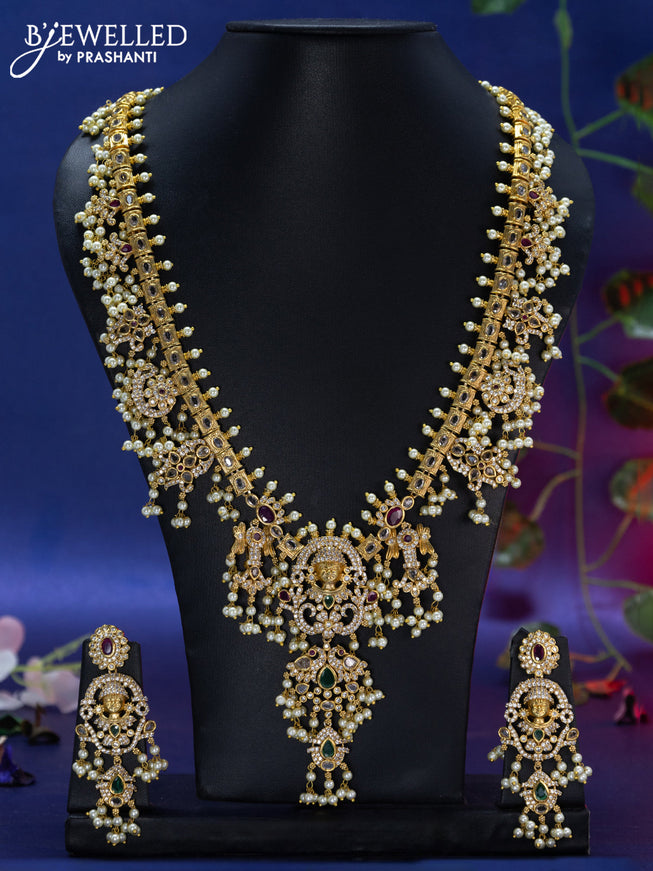 Antique Guttapusalu Haaram kemp & cz stones with tirupati balaji pendant and pearl hangings