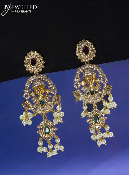 Antique Guttapusalu Haaram kemp & cz stones with tirupati balaji pendant and pearl hangings