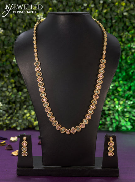 Antique haaram with mint green & baby pink and cz stones