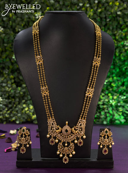 Antique haaram with kemp & cz stones and pearl hangings