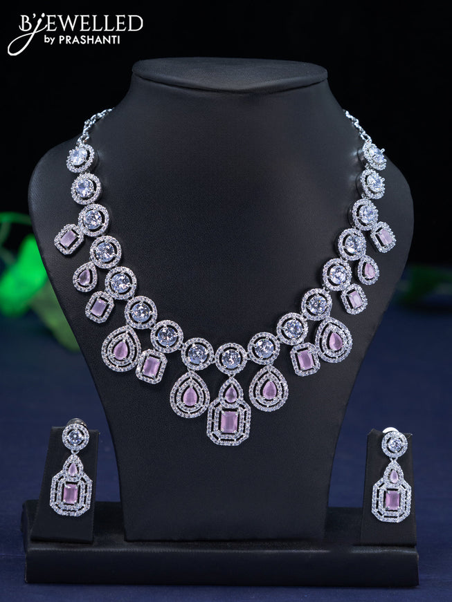 Zircon necklace with baby pink and cz stones