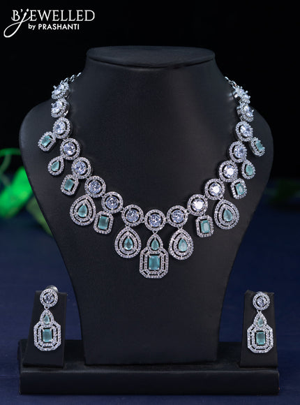 Zircon necklace with mint green and cz stones