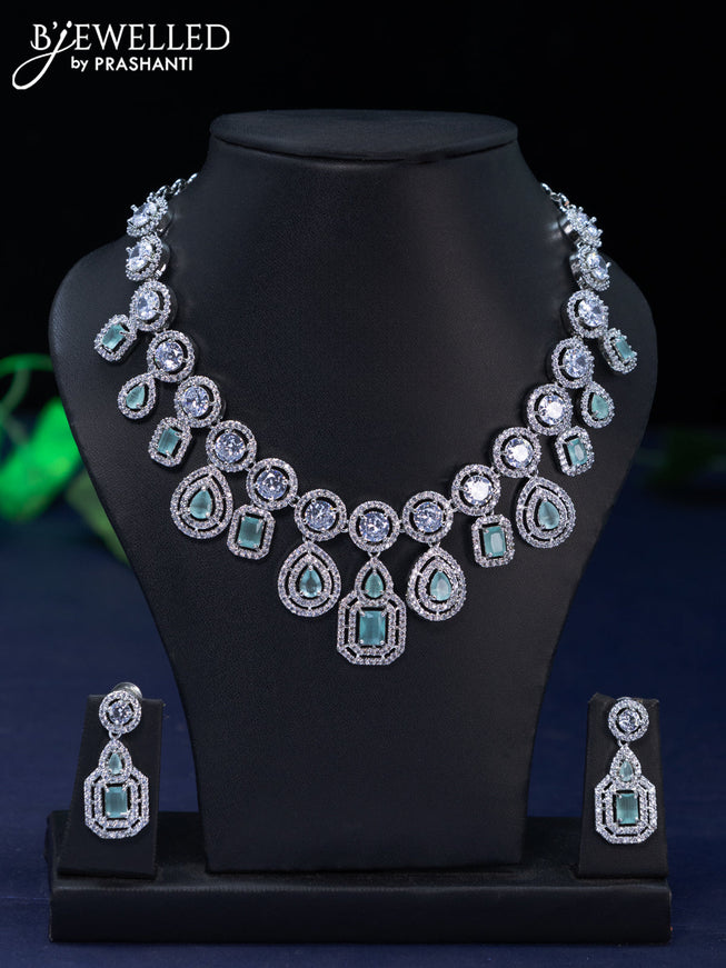 Zircon necklace with mint green and cz stones