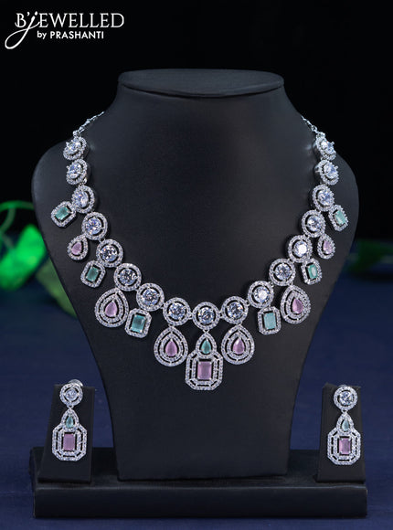 Zircon necklace with mint green & baby pink and cz stones