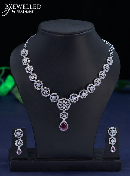 Zircon necklace with ruby and cz stones