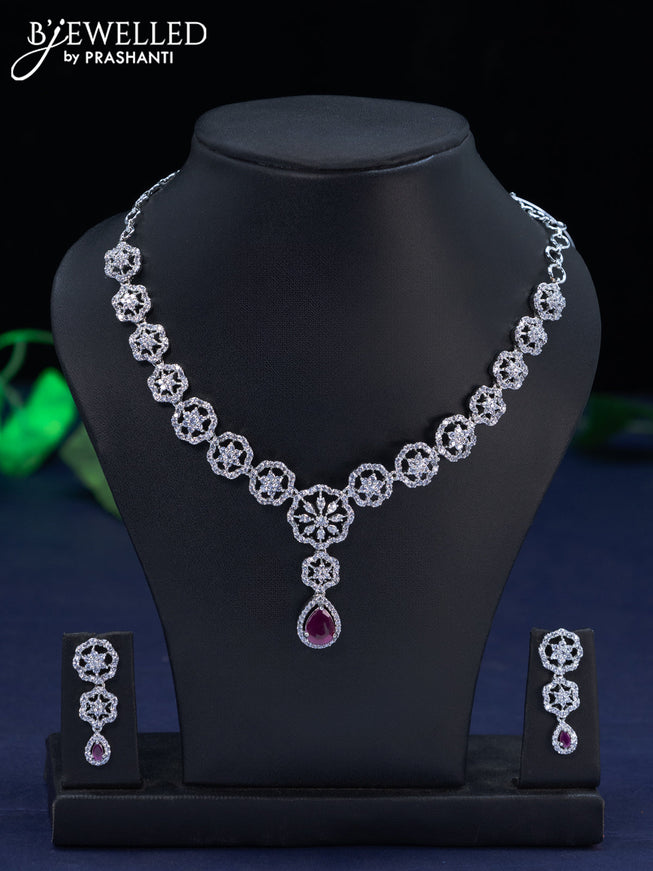 Zircon necklace with ruby and cz stones