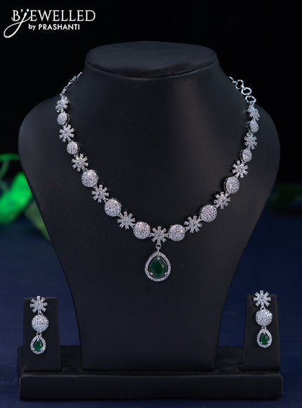 Zircon necklace with emerald and cz stones