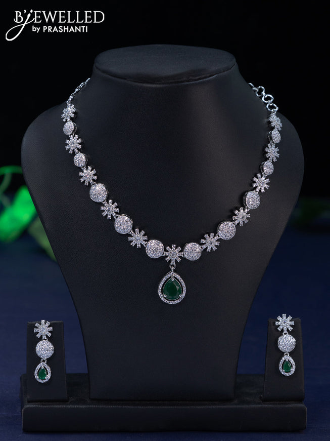 Zircon necklace with emerald and cz stones