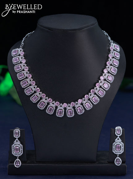 Zircon necklace with baby pink and cz stones