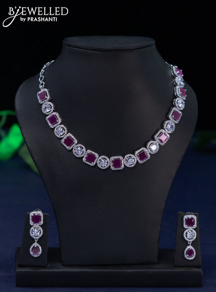 Zircon necklace with ruby and cz stones