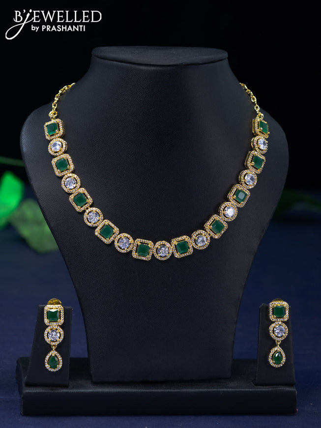 Zircon necklace with emerald and cz stones