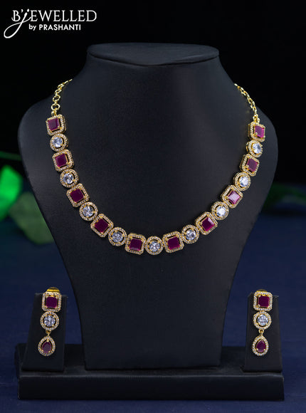 Zircon necklace with ruby and cz stones in gold finish