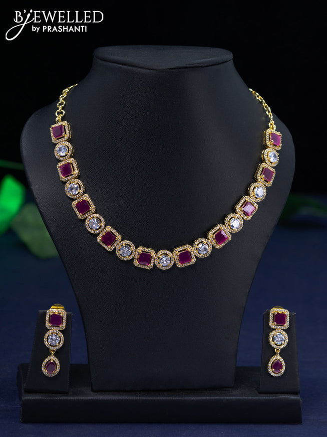 Zircon necklace with ruby and cz stones in gold finish