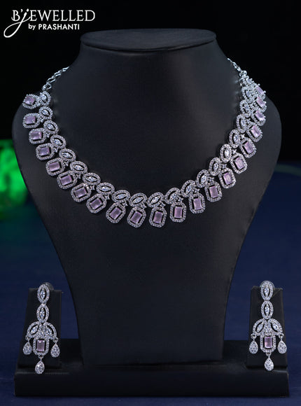 Zircon necklace with baby pink and cz stones