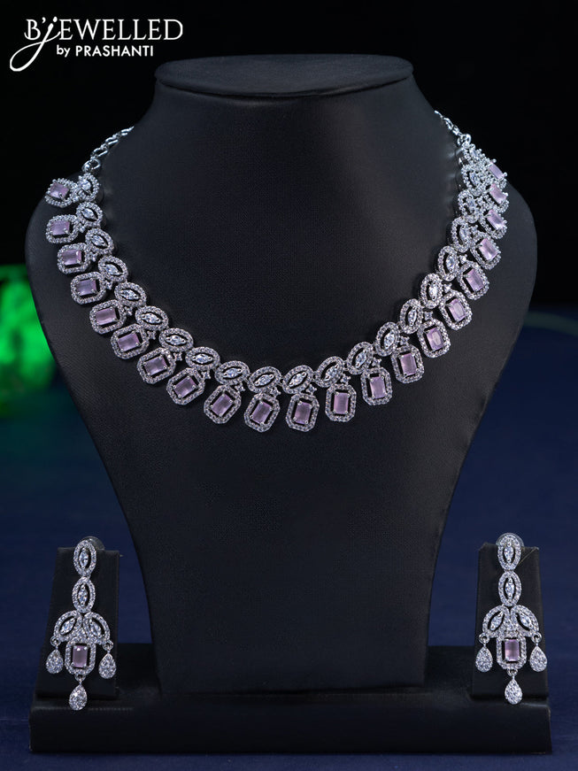 Zircon necklace with baby pink and cz stones