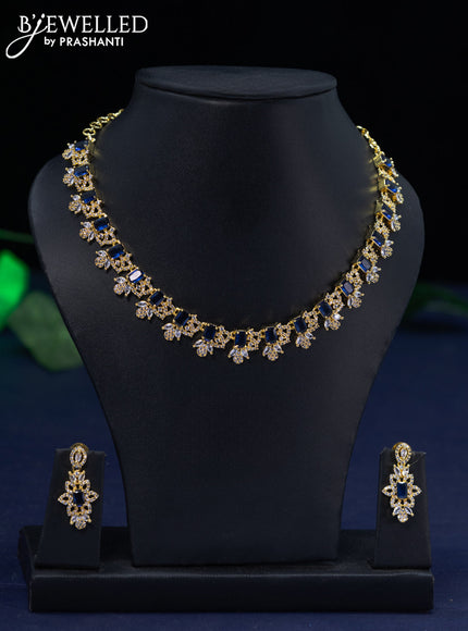 Zircon necklace with sapphire and cz stones in gold finish