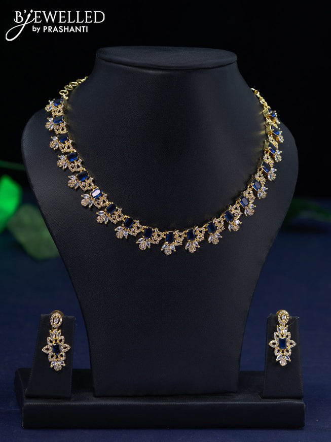 Zircon necklace with sapphire and cz stones in gold finish