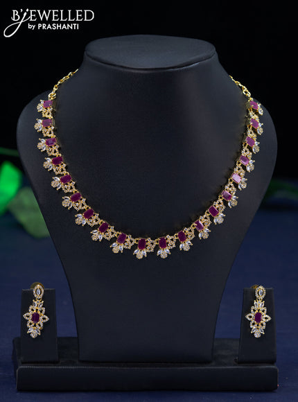 Zircon necklace with ruby and cz stones in gold finish