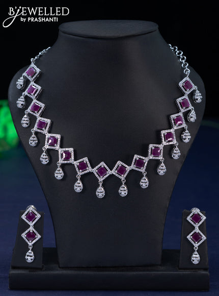 Zircon necklace with ruby & cz stones and hangings