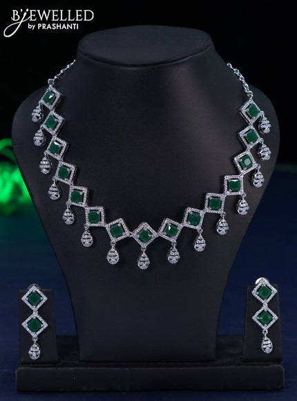 Zircon necklace with emerald & cz stones and hangings