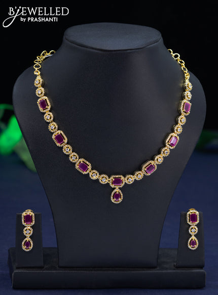 Zircon necklace with ruby and cz stones in gold finish