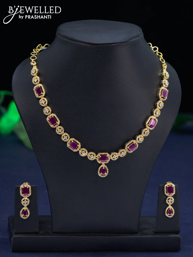 Zircon necklace with ruby and cz stones in gold finish