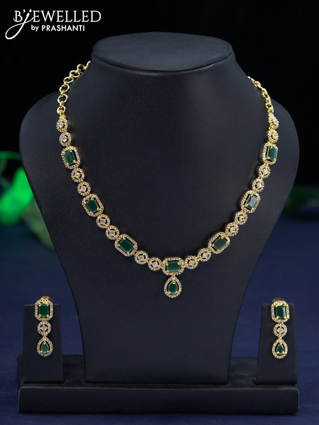 Zircon necklace with emerald and cz stones in gold finish