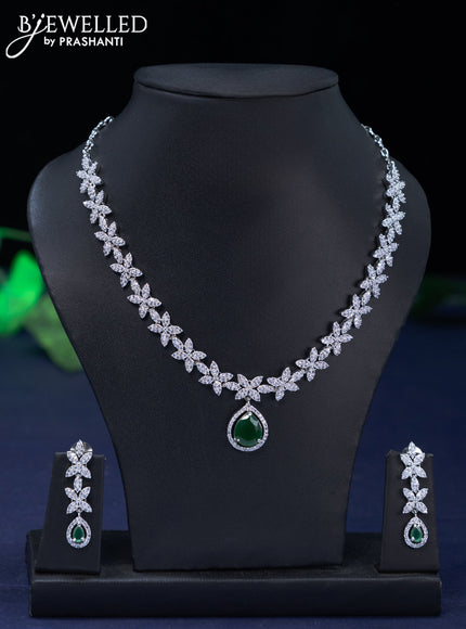 Zircon necklace with emerald and cz stones