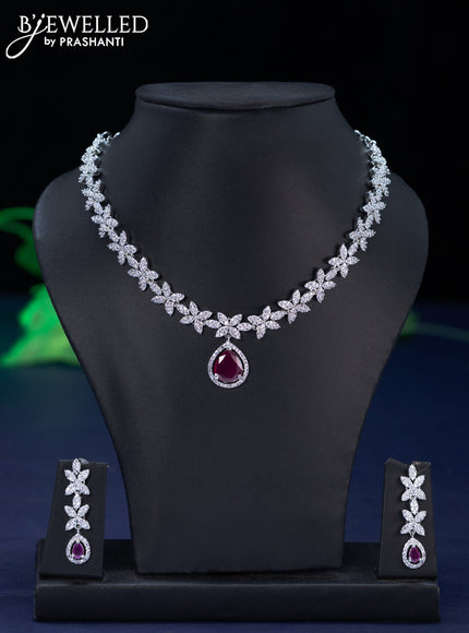 Zircon necklace with ruby and cz stones