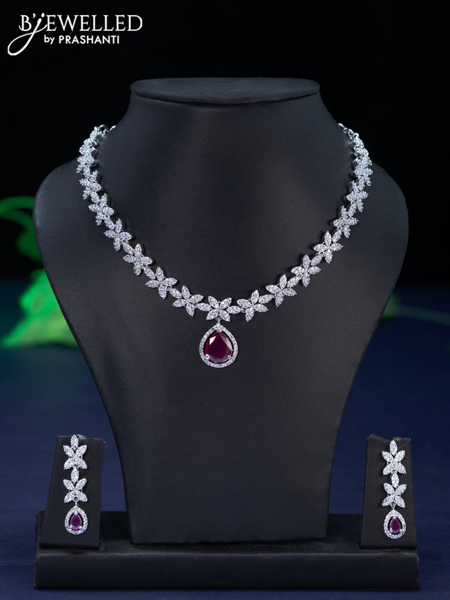 Zircon necklace with ruby and cz stones