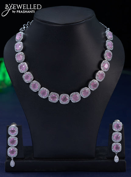 Zircon necklace with baby pink and cz stones