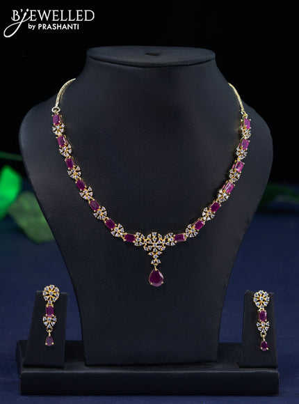 Zircon necklace with ruby and cz stones in gold finish