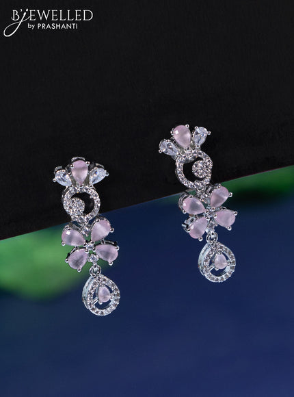 Zircon necklace floral design with baby pink and cz stones