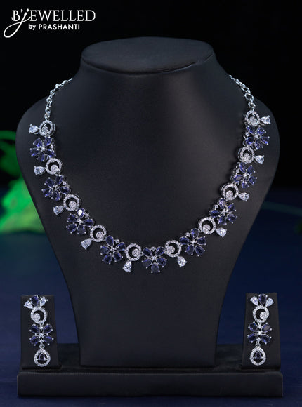 Zircon necklace floral design with violet and cz stones